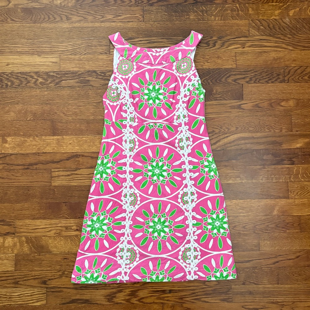 Lilly Pulitzer Pink Green and White Embroidered Dress - Size 8